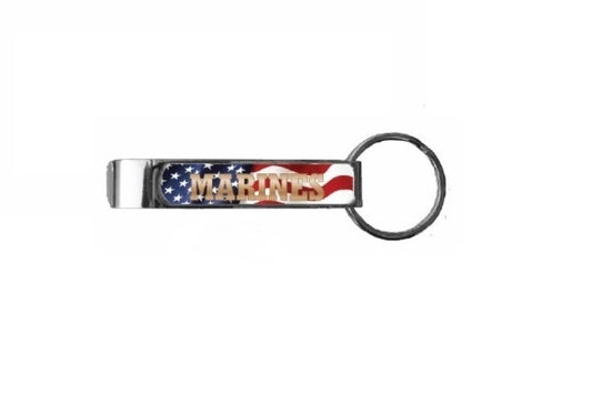 Marines On Wavy American Flag Beverage Tool Opener With Key Ring