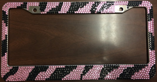 Zebra Print Diamond Bling License Plate Frame