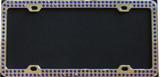 Diamond Bling Blue 2 Row Chrome License Plate Frame