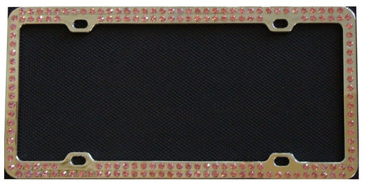 Diamond Bling Pink 2 Row Chrome License Plate Frame