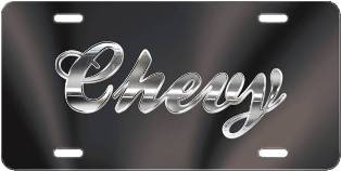 Chevy Script Black Laser License Plate