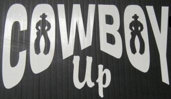 Cowboy Up White 4" x 4" Decal