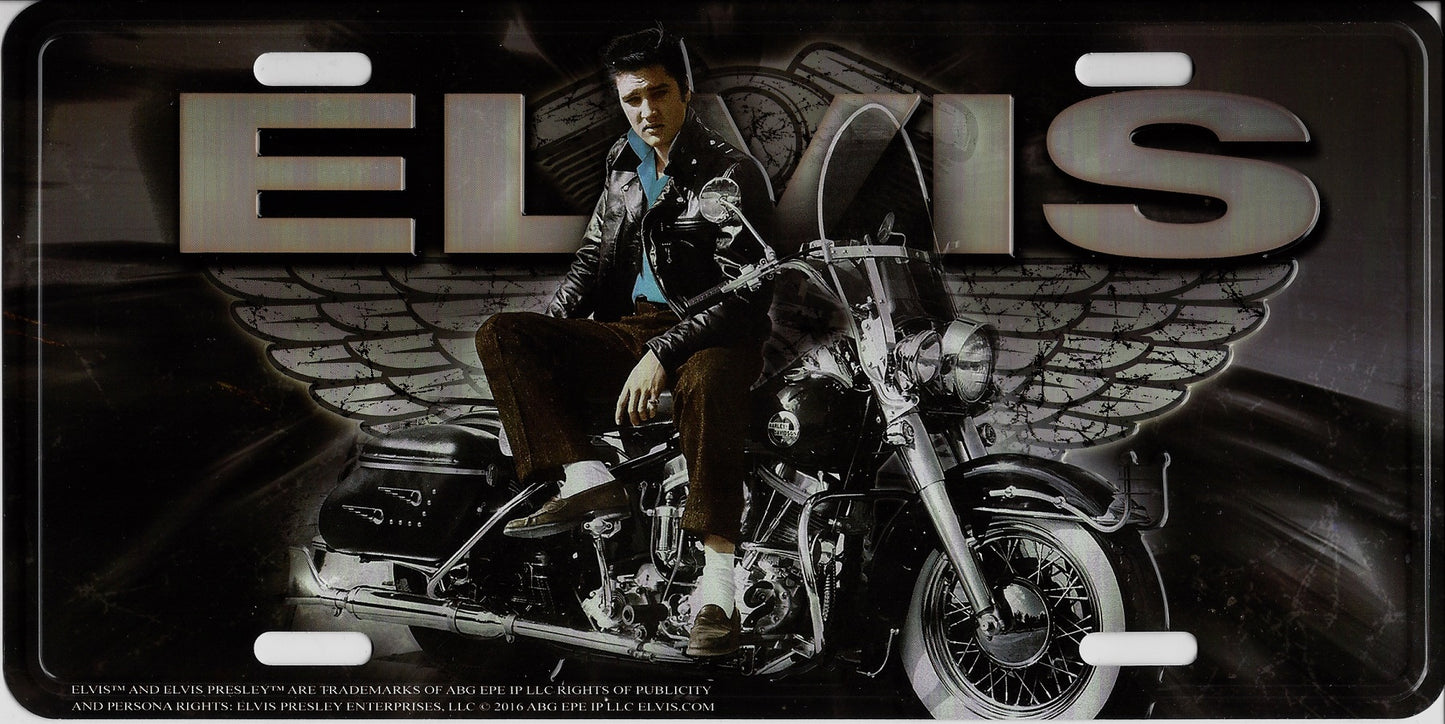 Elvis On Motorcycle With Wings Metal License Plate