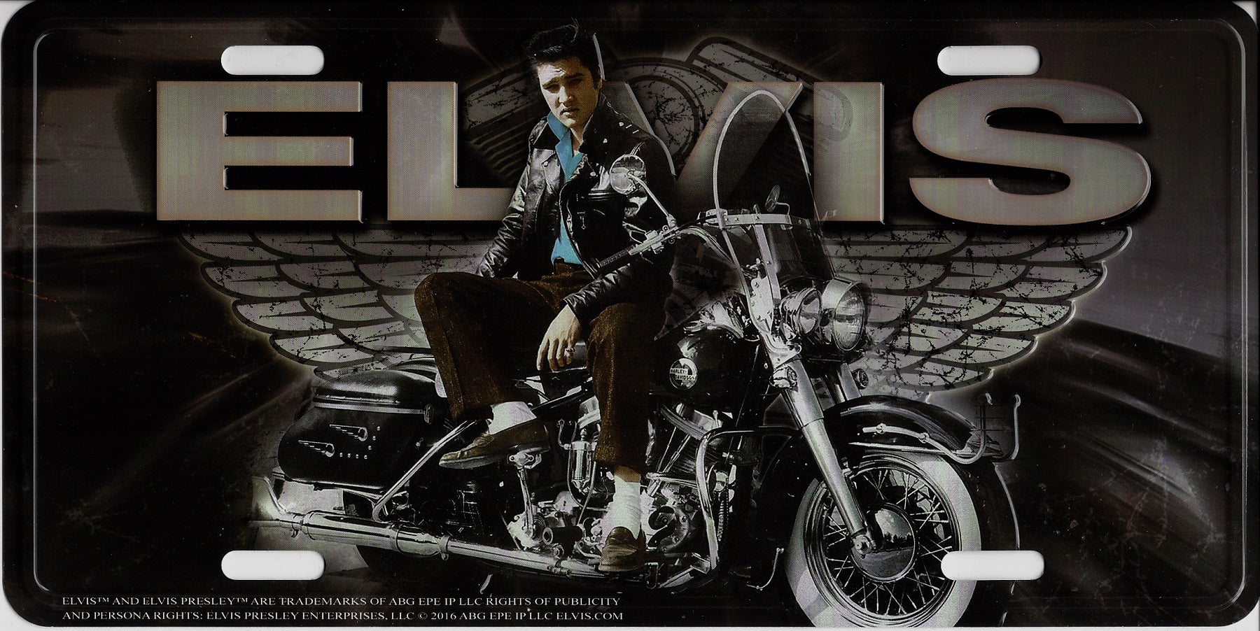 Elvis On Motorcycle With Wings Metal License Plate