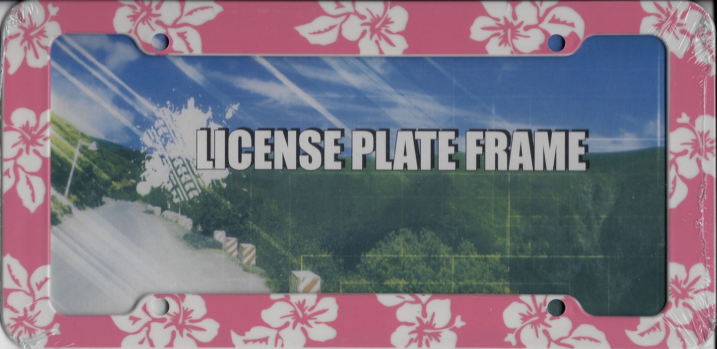 Tropical Hibiscus Flower Rose Pink Plastic License Plate Frame