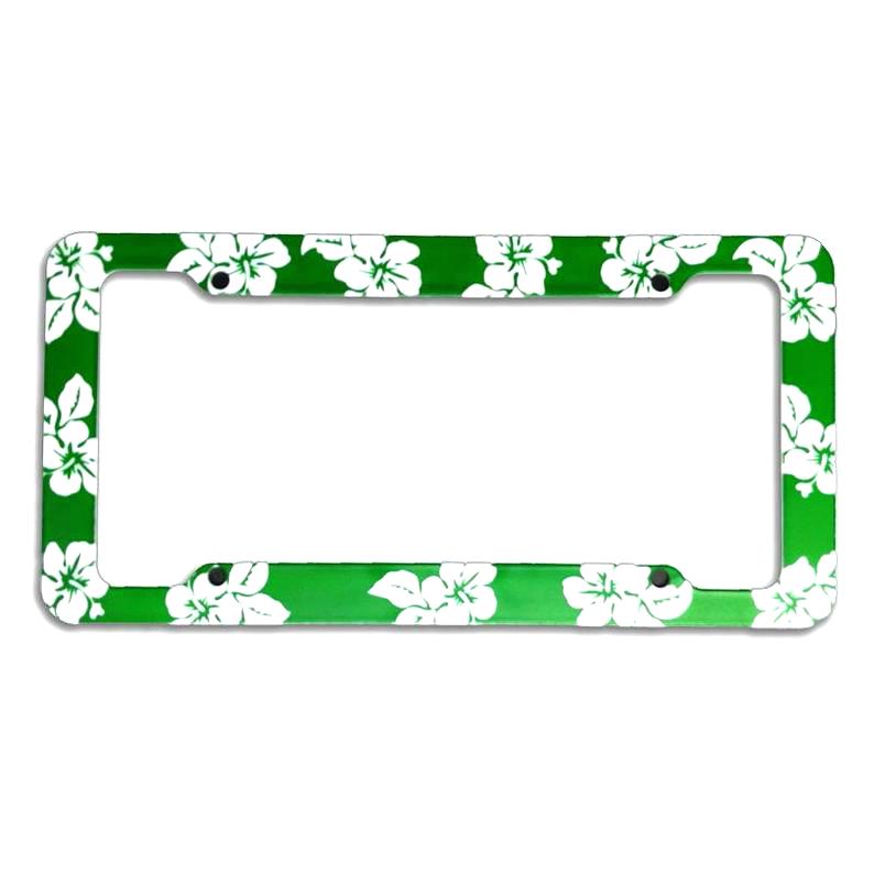 Tropical Flower Green Plastic License Plate Frame