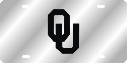 Oklahoma Sooners Black Logo On Silver Laser License Plate