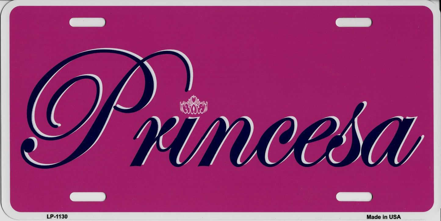 Princesa Princess Pink Metal License Plate