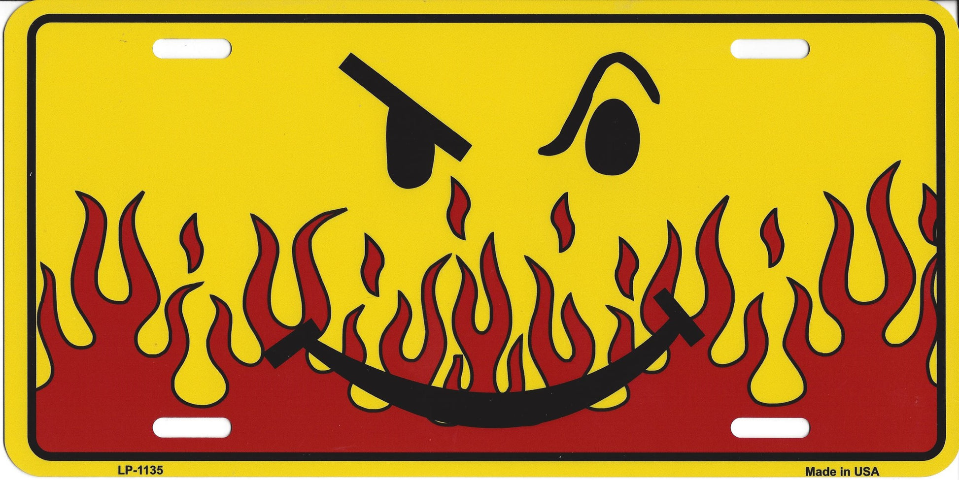 Flaming Smirk Metal License Plate