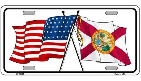 Florida Crossed U.S. Flag Metal License Plate