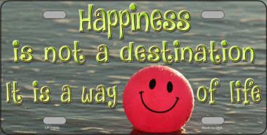 Happiness Way Of Life ... Smiley Ball Metal License Plate