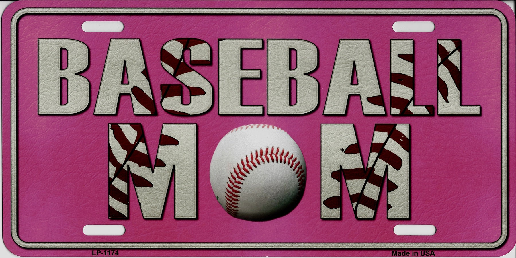 Baseball Mom Pink Metal License Plate