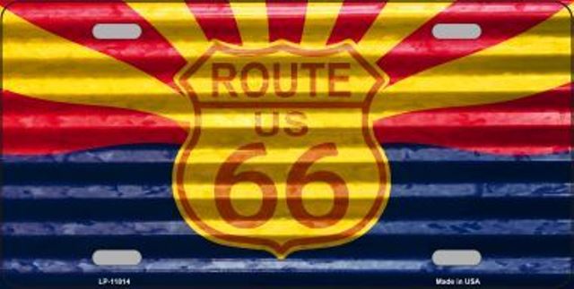 Route 66 Arizona Flag Corrugated Metal License Plate