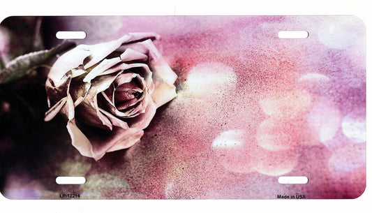 Watercolor Faded Rose Metal License Plate