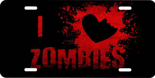 I Love Zombies Metal License Plate