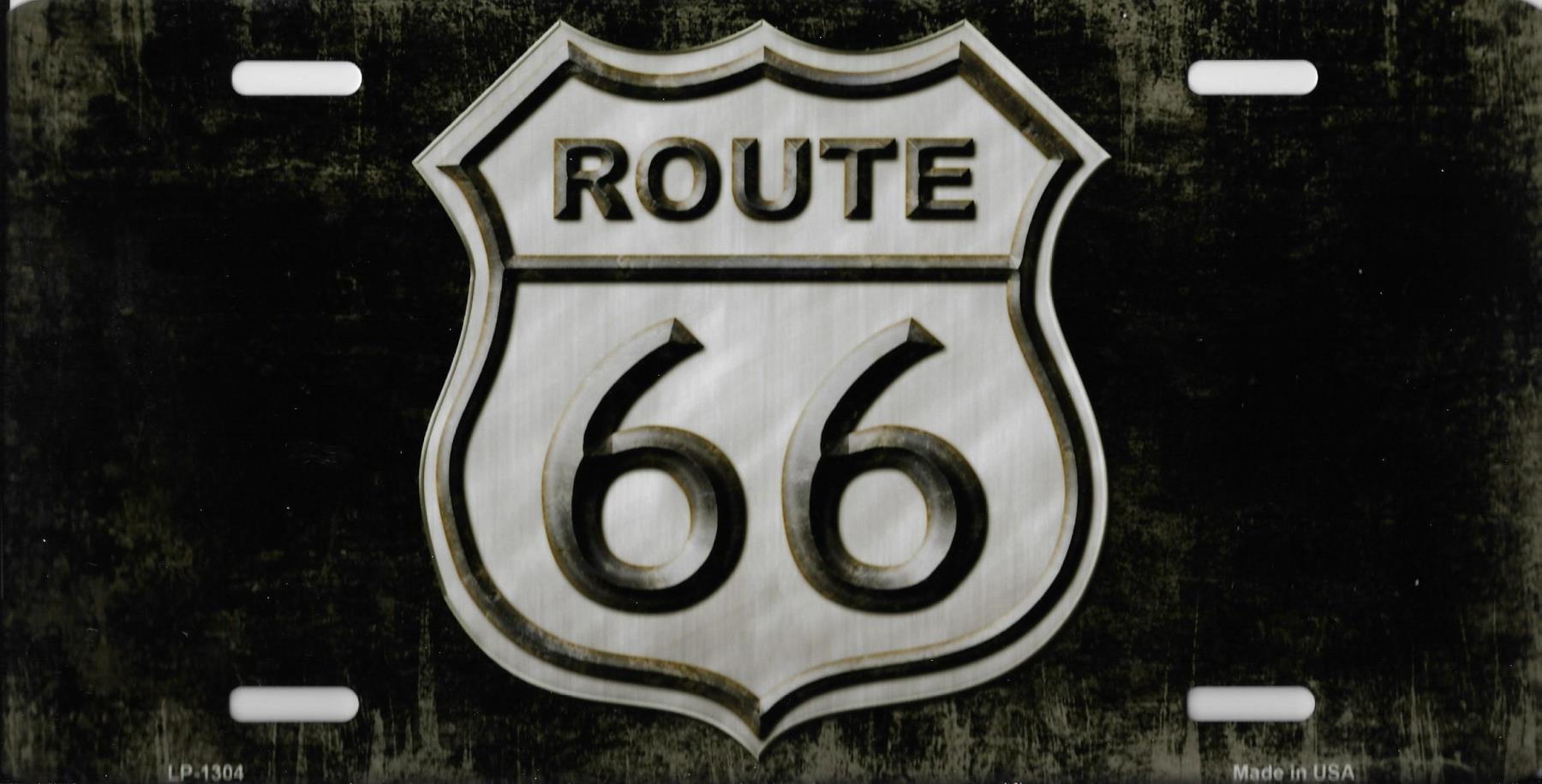 Route 66 Black & White Metal License Plate