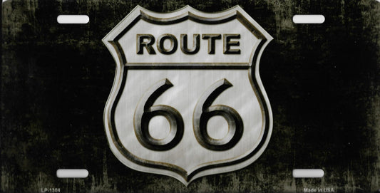 Route 66 Black & White Metal License Plate