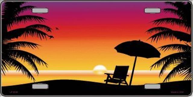 Sunset Beach Scene Metal License Plate