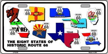 Route 66 Historic 8 Flags Metal License Plate