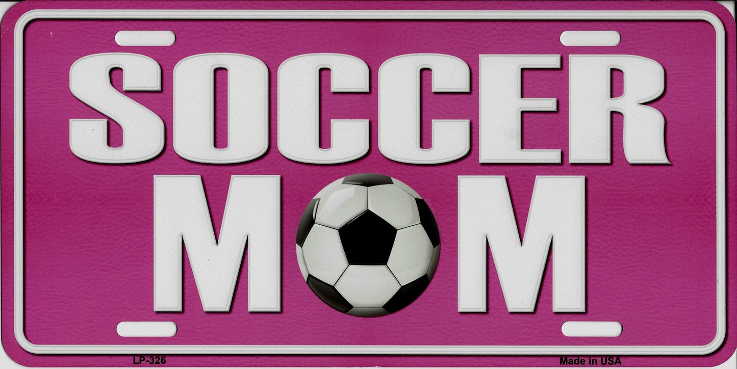 Soccer Mom Pink Metal License Plate