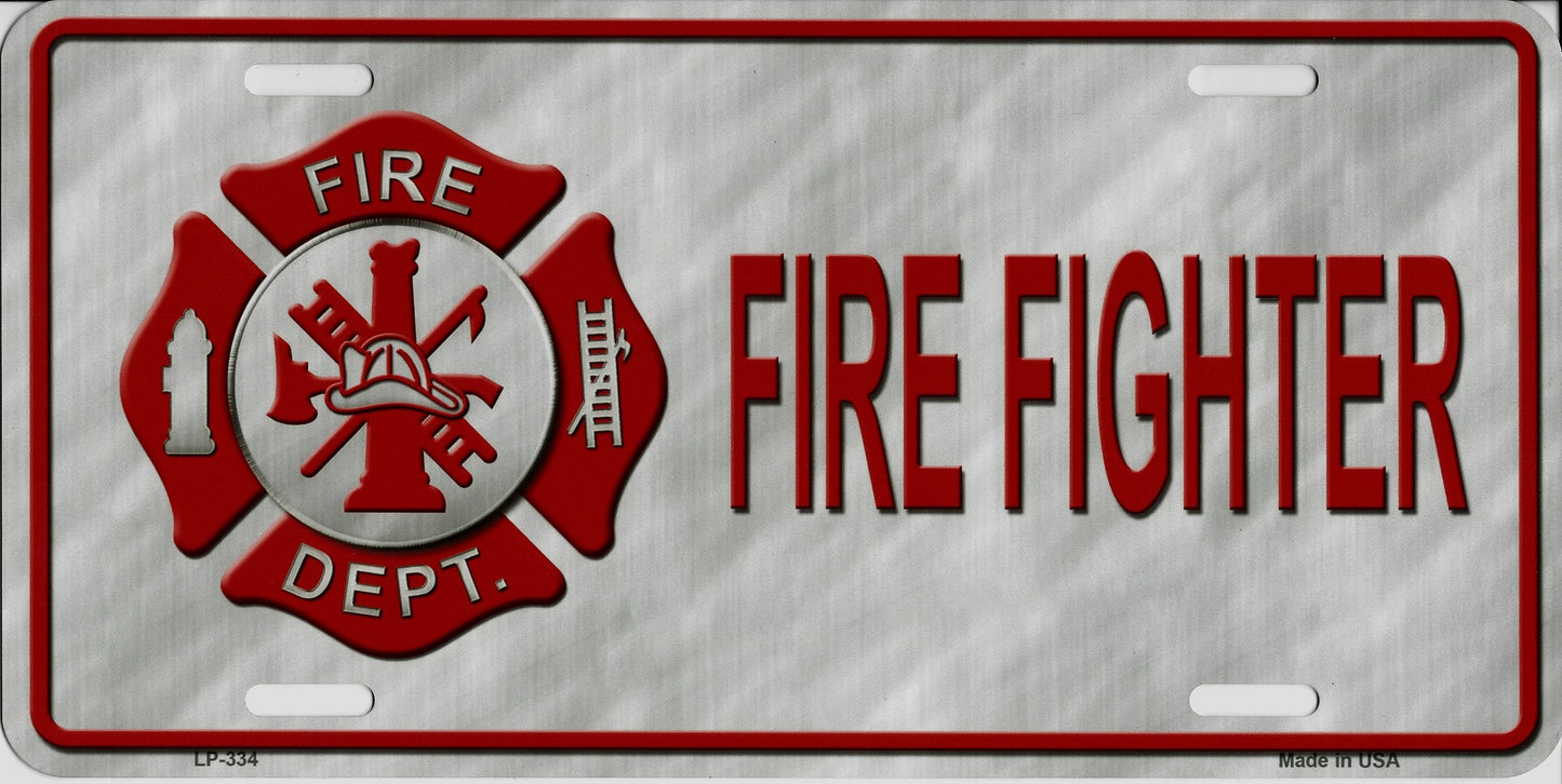 Fire Fighter With Logo Metal License Plate