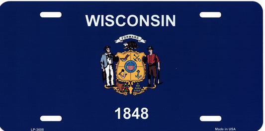 Wisconsin State Flag Metal License Plate