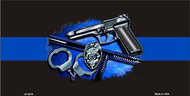 Thin Blue Line (Police Badge & Gun) License Plate