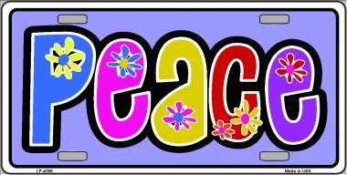 Peace And Flowers Metal License Plate