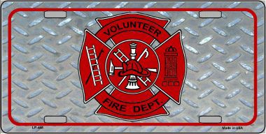 Volunteer Fire Diamond Metal License Plate