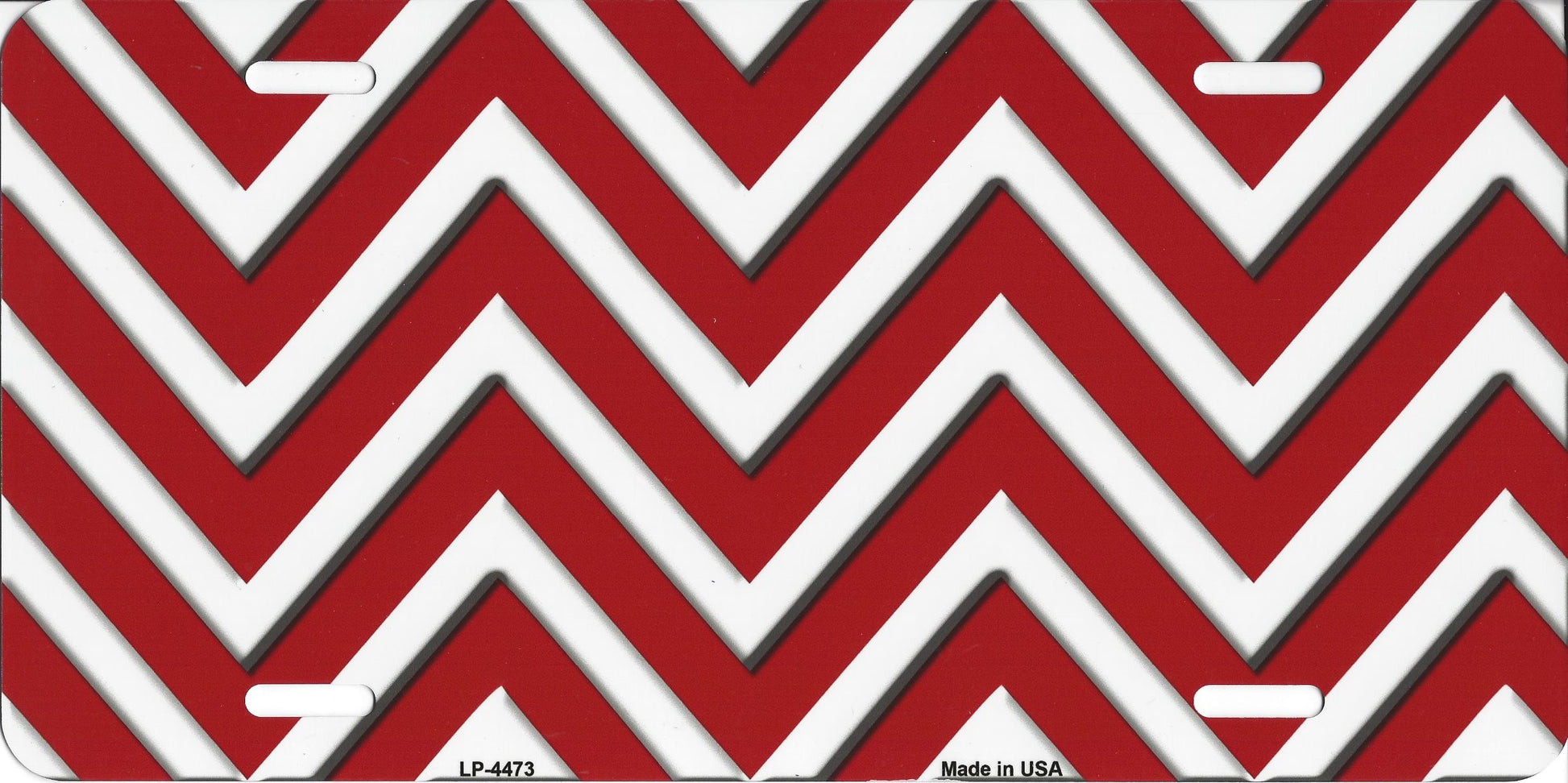 Red And White Chevron Metal License Plate