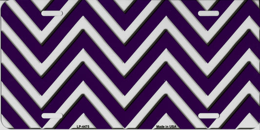 Purple And White Chevron Metal License Plate