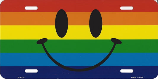 Smiley Face On Rainbow Flag Metal License Plate