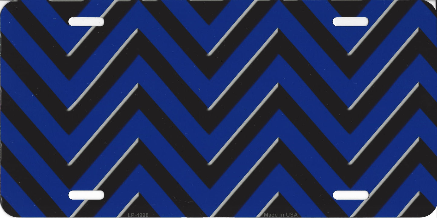 Black And Blue Chevron Metal License Plate