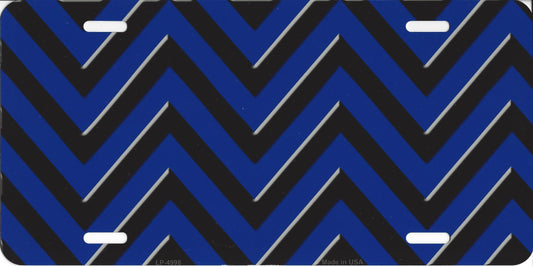 Black And Blue Chevron Metal License Plate