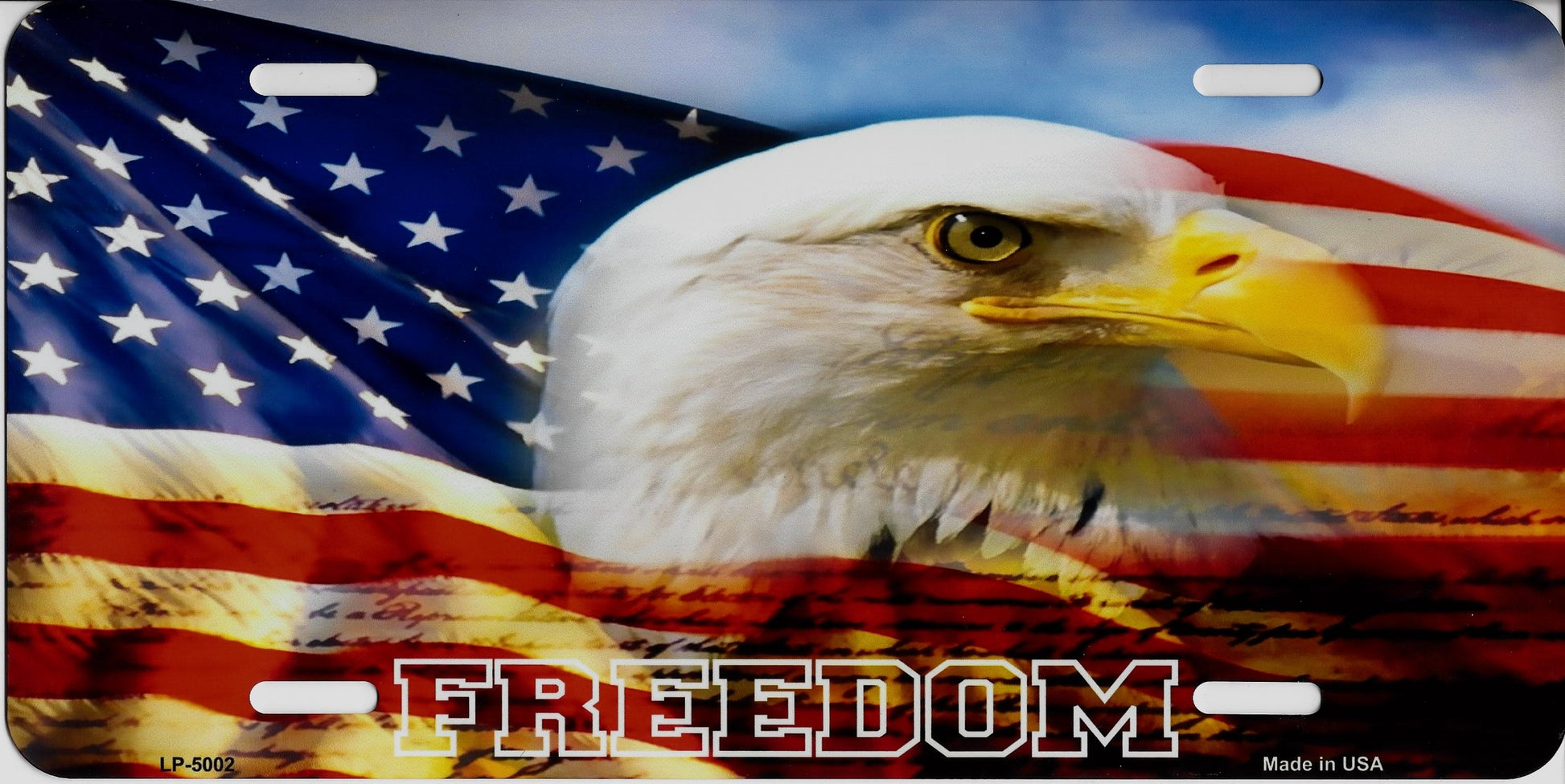 Freedom on American Flag with Eagle Metal License Plate