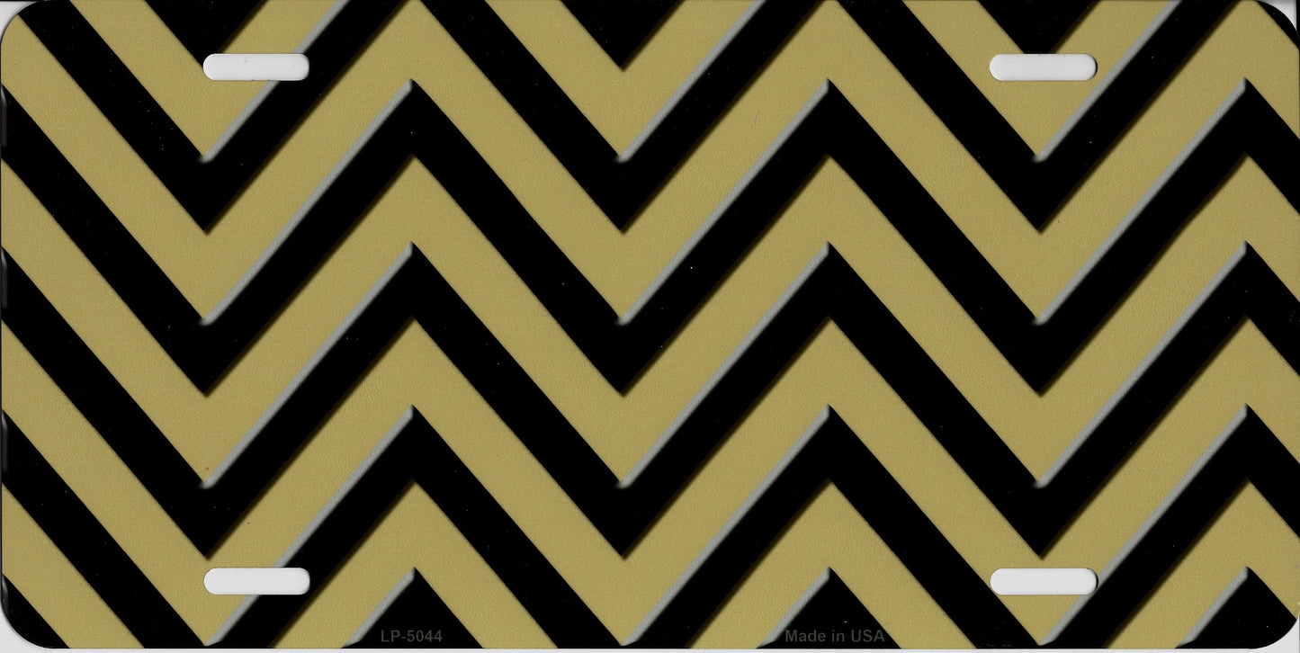 Gold And Black Chevron Metal License Plate