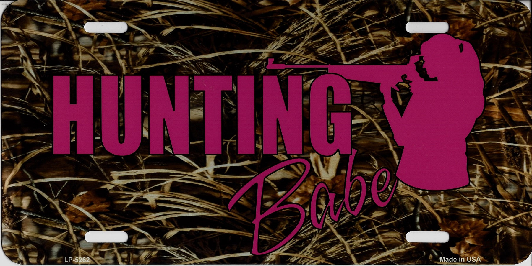 Hunting Babe Pink On Camo Metal License Plate