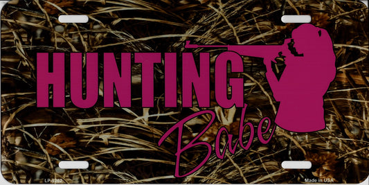 Hunting Babe Pink On Camo Metal License Plate