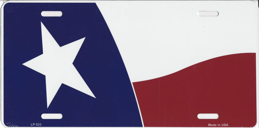 Texas Flag Waving Metal License Plate