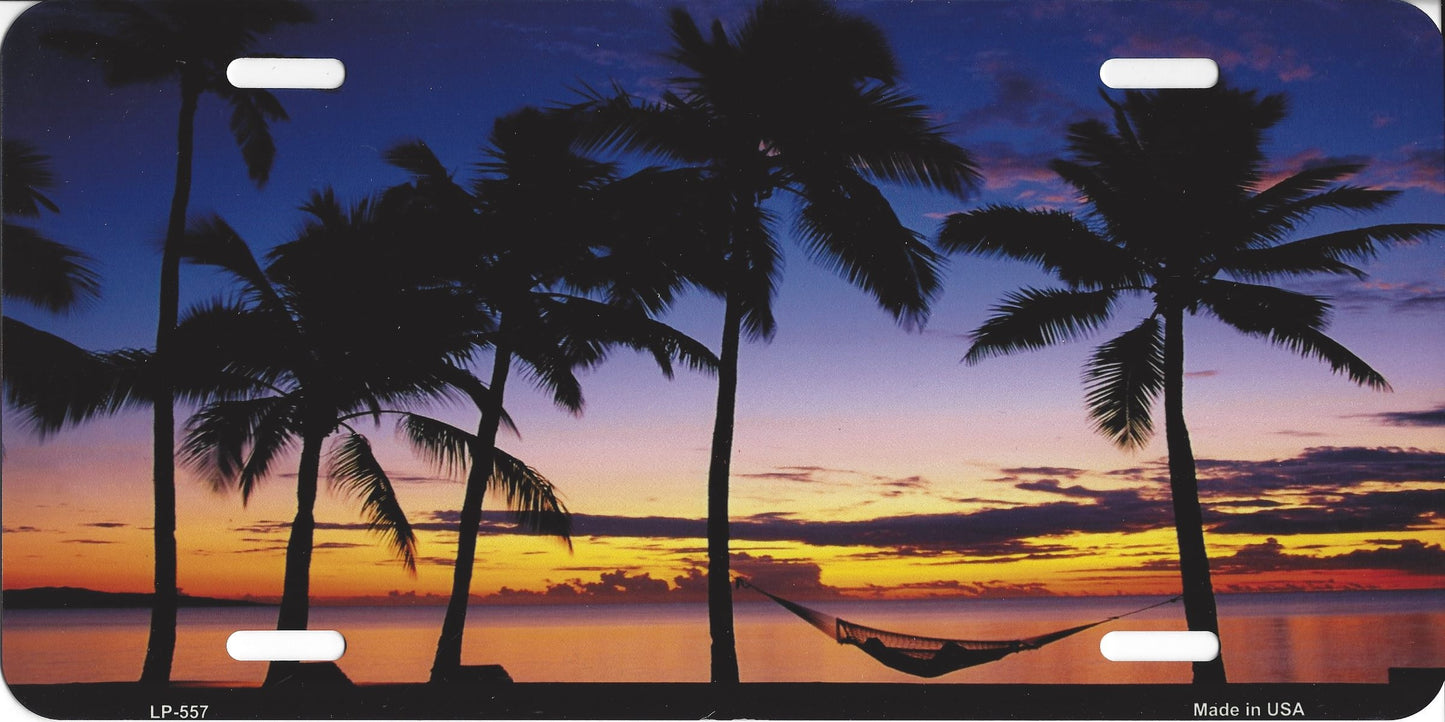 Beach Palm Hammock Scene Metal License Plate