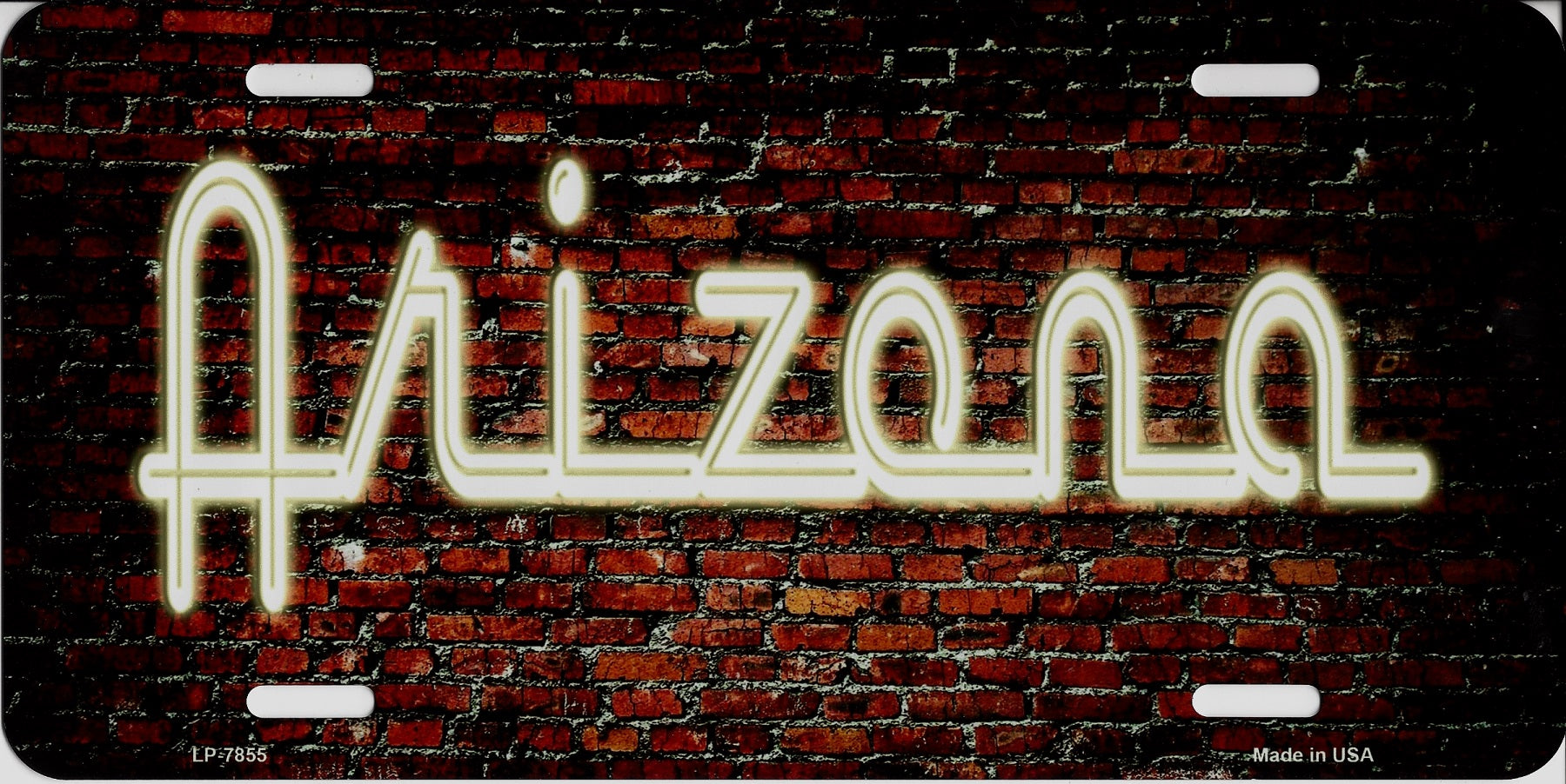 Arizona Neon Brick Wall Metal License Plate