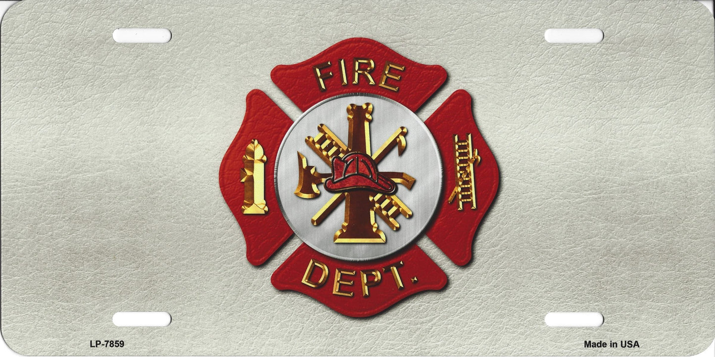 Fire Fighter Logo Metal License Plate