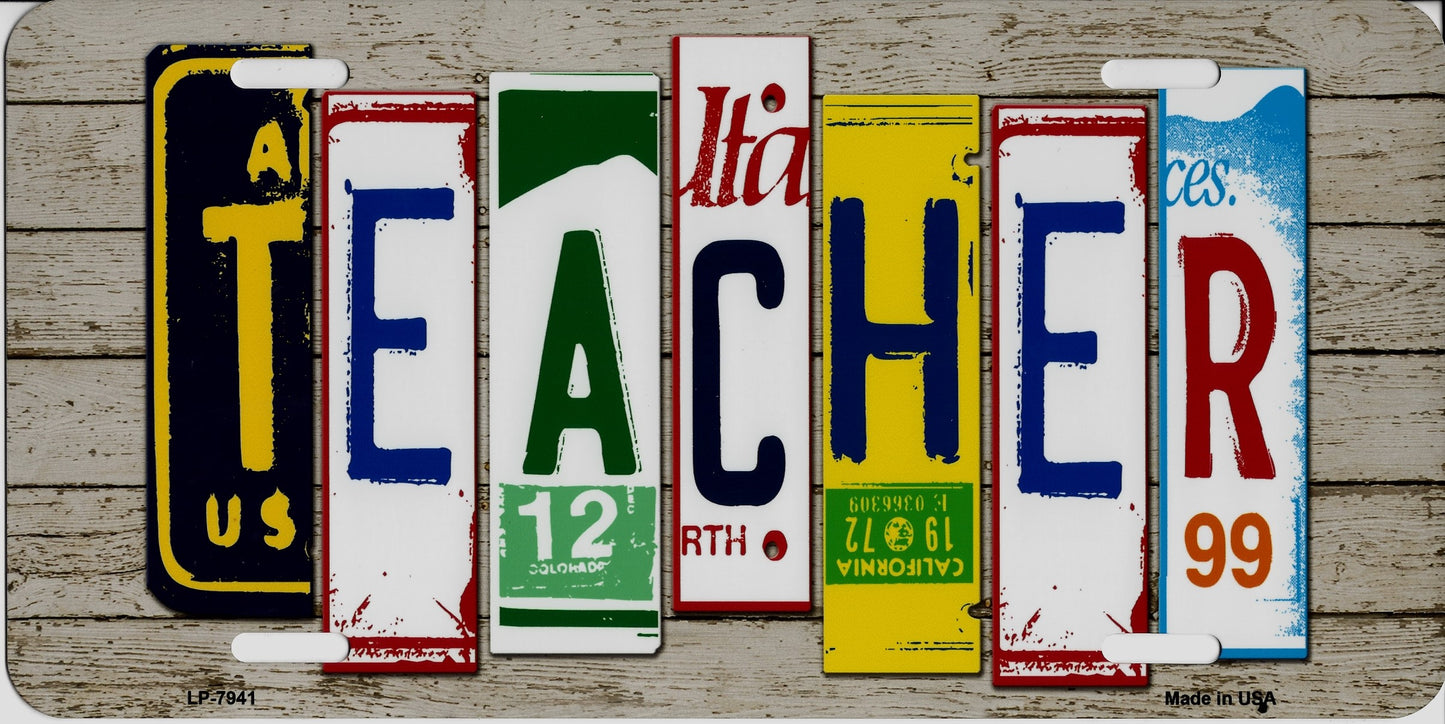 Teacher Cut Style Metal License Plate