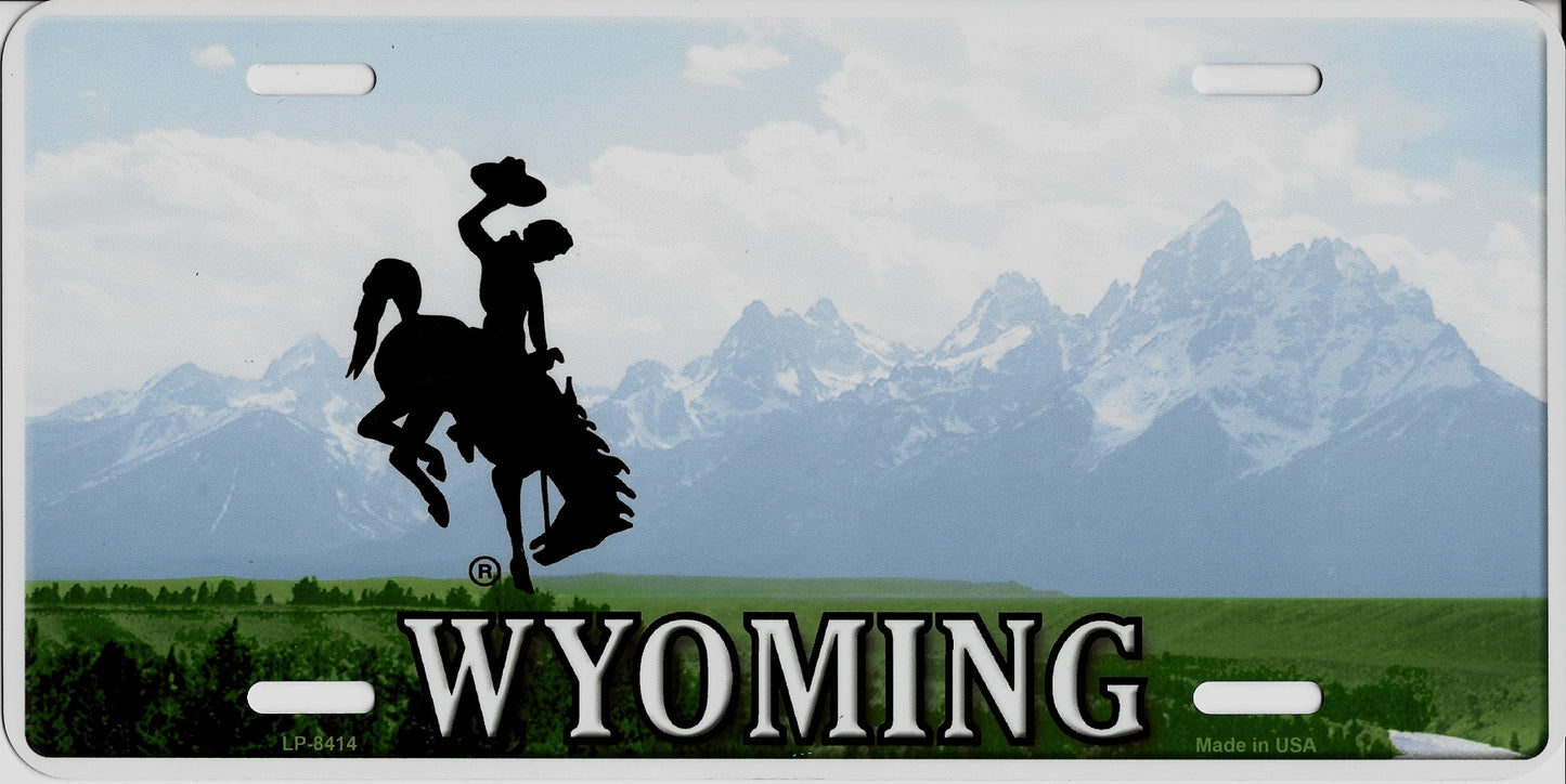 Wyoming Cowboy Metal License Plate