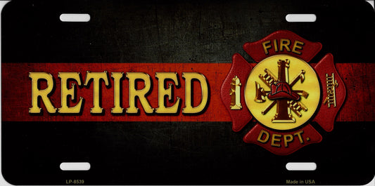 Fire Fighter Retired With Logo Metal License Plate