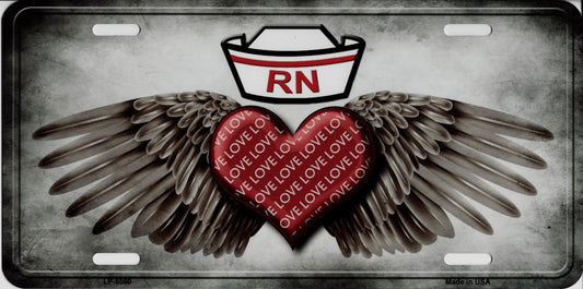 Registered Nurse RN Heart With Wings Metal License Plate