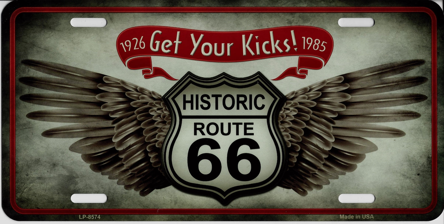 Route 66 Sign With Wings Metal License Plate