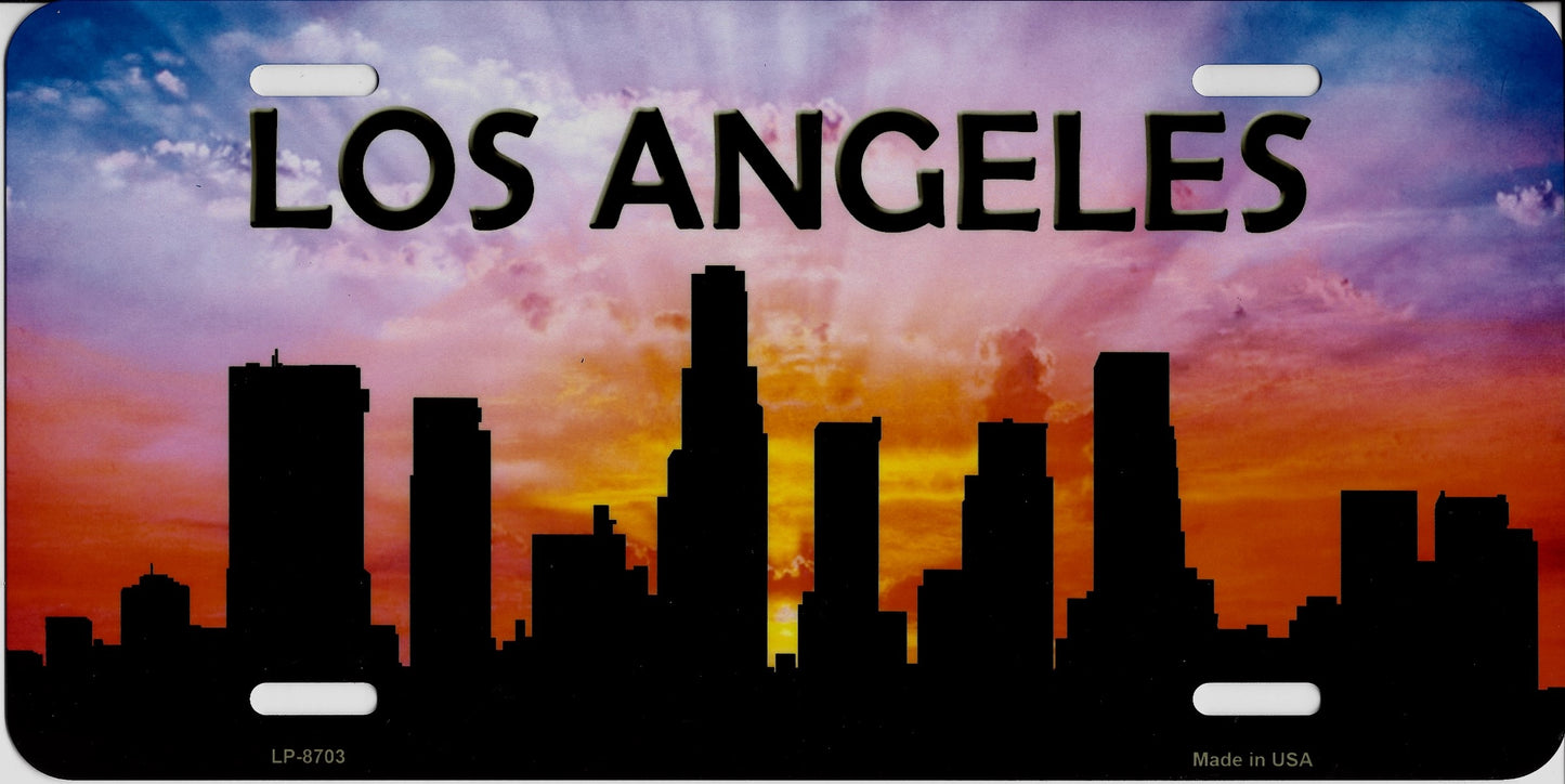 Los Angeles Skyline Silhouette Metal License Plate