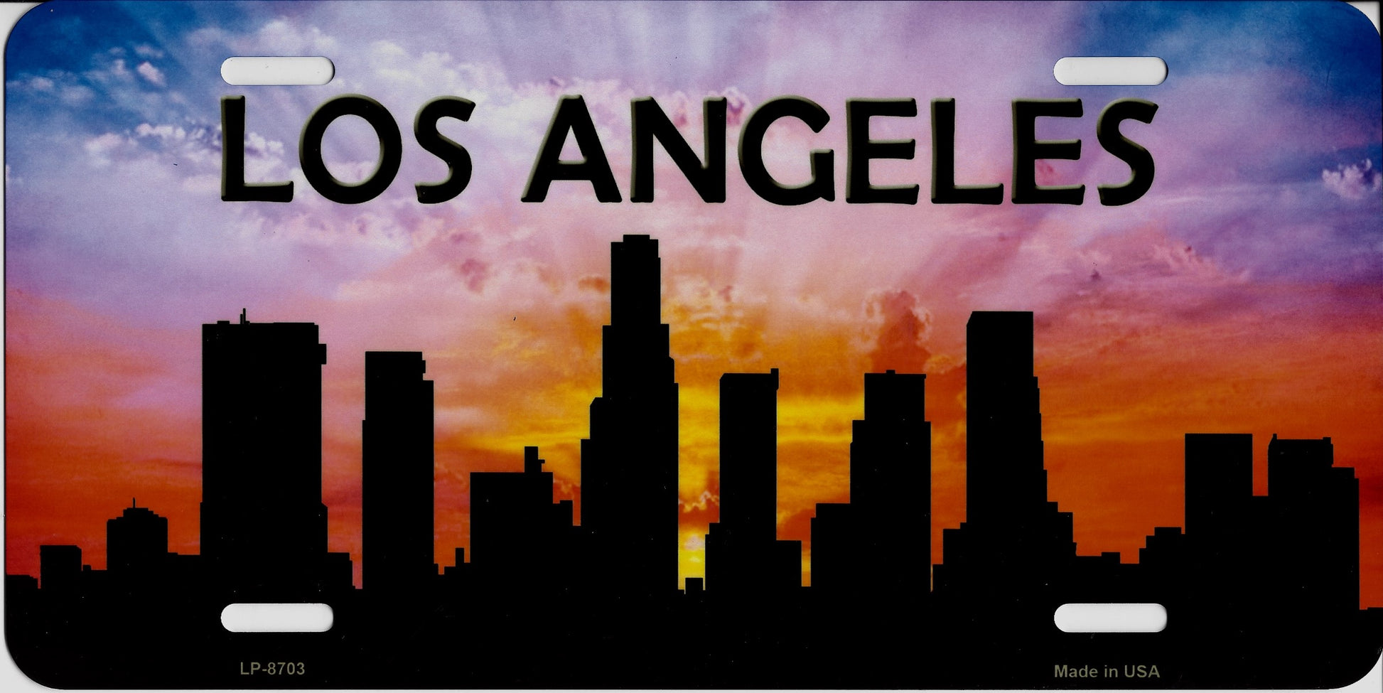 Los Angeles Skyline Silhouette Metal License Plate
