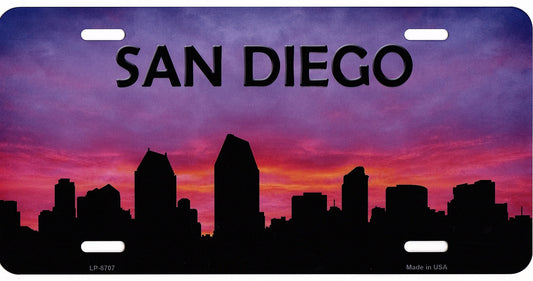 San Diego Skyline Silhouette Metal License Plate